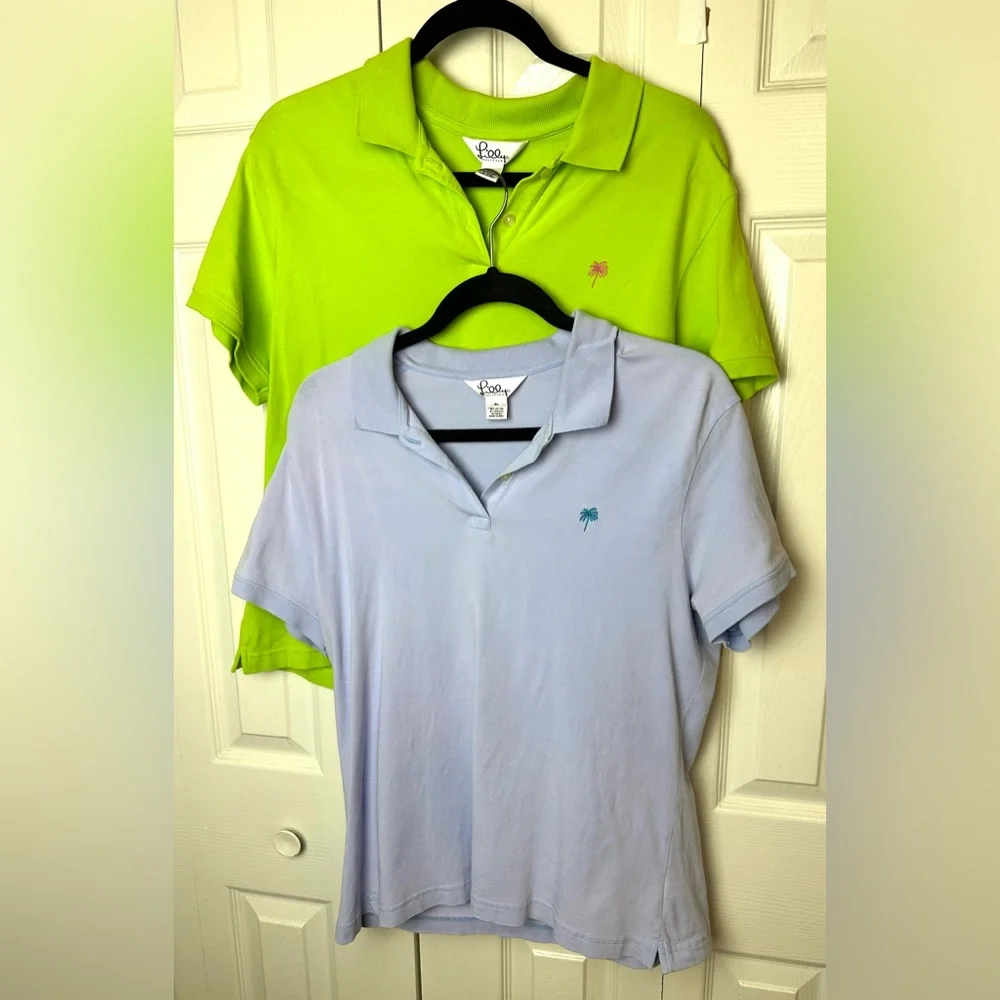 2 LILLY PULITZER Y2K Vintage Polo Shirts Blue Green Blouse Top Preppy Golf Knits - Picture 11 of 11